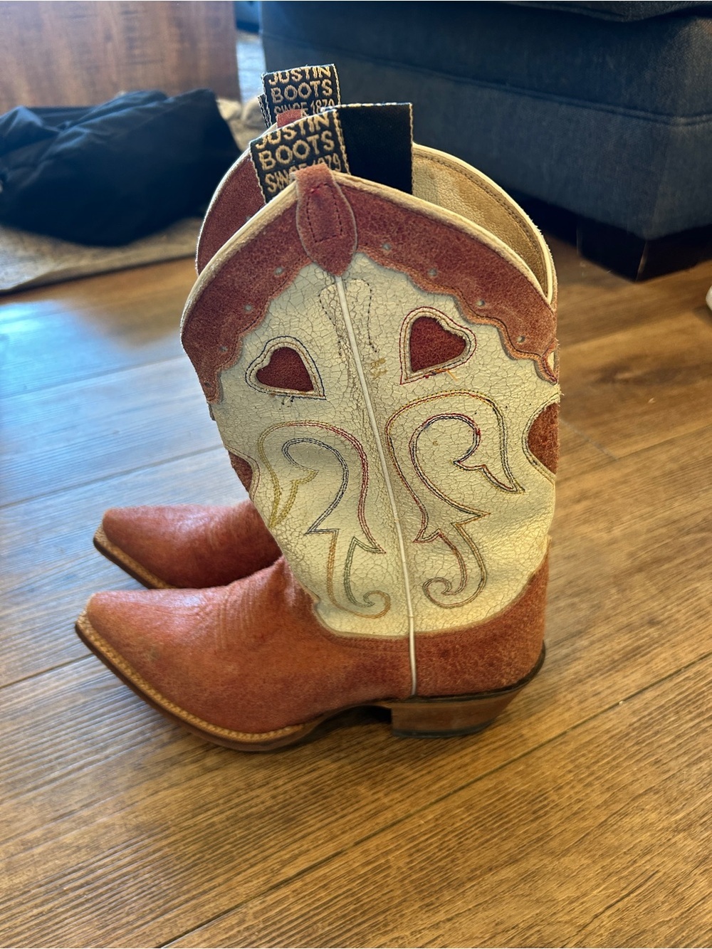 Vintage Justin Suede Heart Boots size 6.5